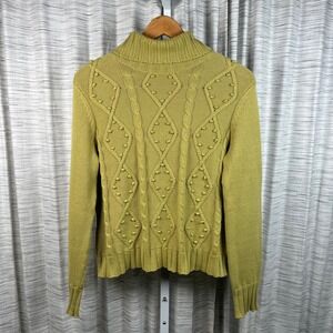600 WEST Women's Green Cable Knit Turtleneck Sweater Size Small EUC